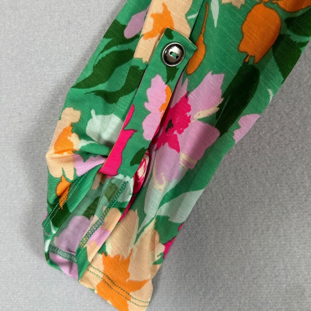 Dear Scarlett Blouse Womens Medium Liz-C0042 Green Floral Roll Tab Sleeve EUC - Picture 5 of 8